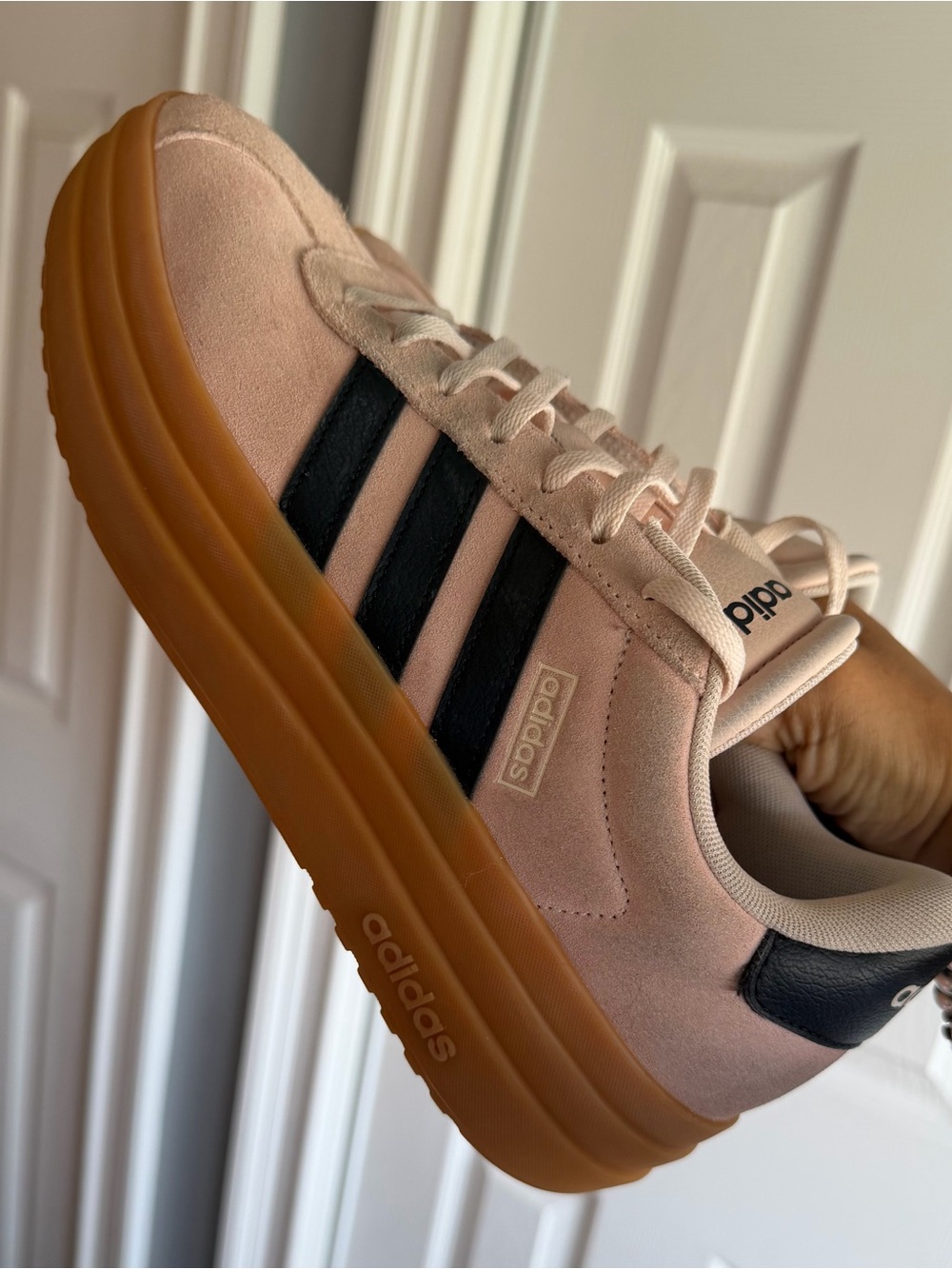 Adidas Platform Light Pink Suede Sneakers Stripes and Gum Sole Size: 9.5 - Picture 8 of 10